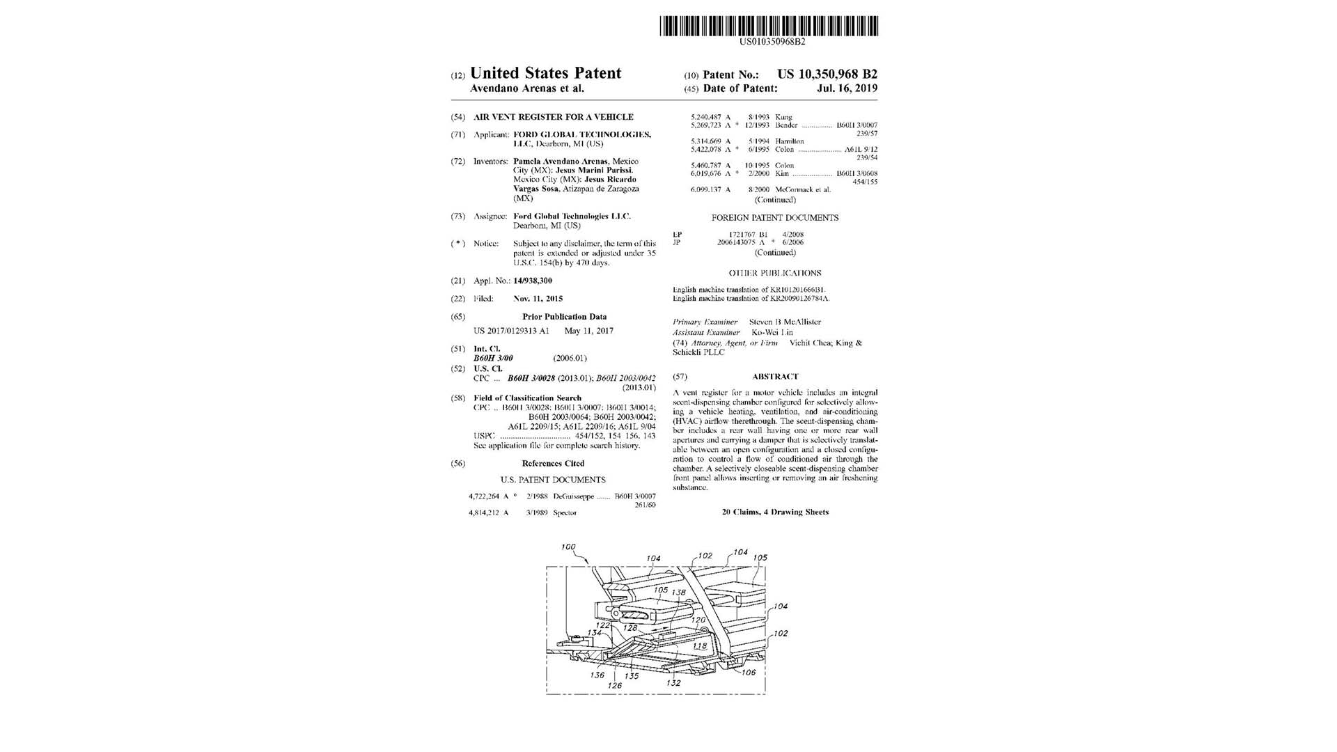 Air vent register patent illustration
